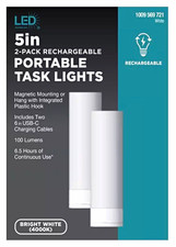 Electric 2-Pack 5in LED Task Lights 100 lm Rechargeable USB-C