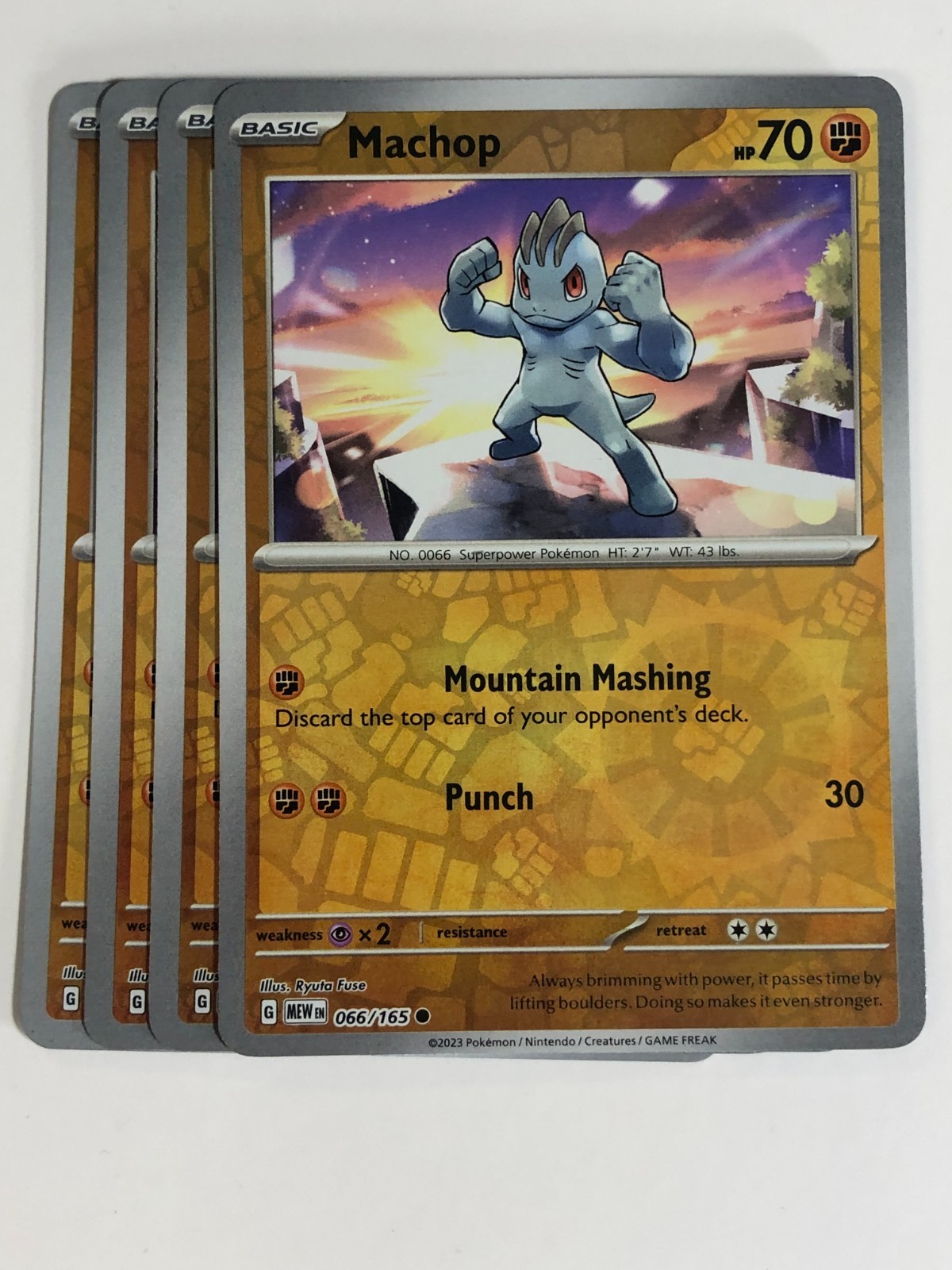 Pokemon TCG 151 4x Playset Reverse Holographic Machop 066/165 Near Mint