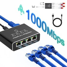 1000Mbps RJ45 Gigabit Ethernet Splitter LAN Network Internet 1 to 4 Out Adapter