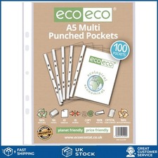 Durable 100% Recycled A5 Wallet Protectors - Acid-Free, 100 Pack, Multi Punched