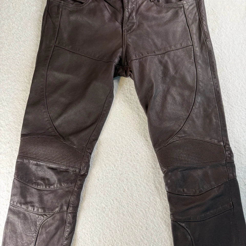All Saints Biker Trousers Italian Leather Brown W28 L28 Streetwear Punk - Image 3 of 4