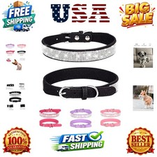 Dog Collar for Medium Dogs, Adjustable Leather Suede Bling Dog Collars Black ...