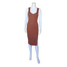 Shein Women's Small Brown Ribbed Sleeveless Bodycon Midi Dress Side Slit