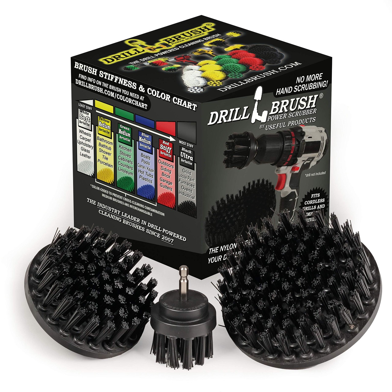 Ultra Stiff Drill Powered Cleaning Brush Set - Heavy Duty Industrial Strippin...