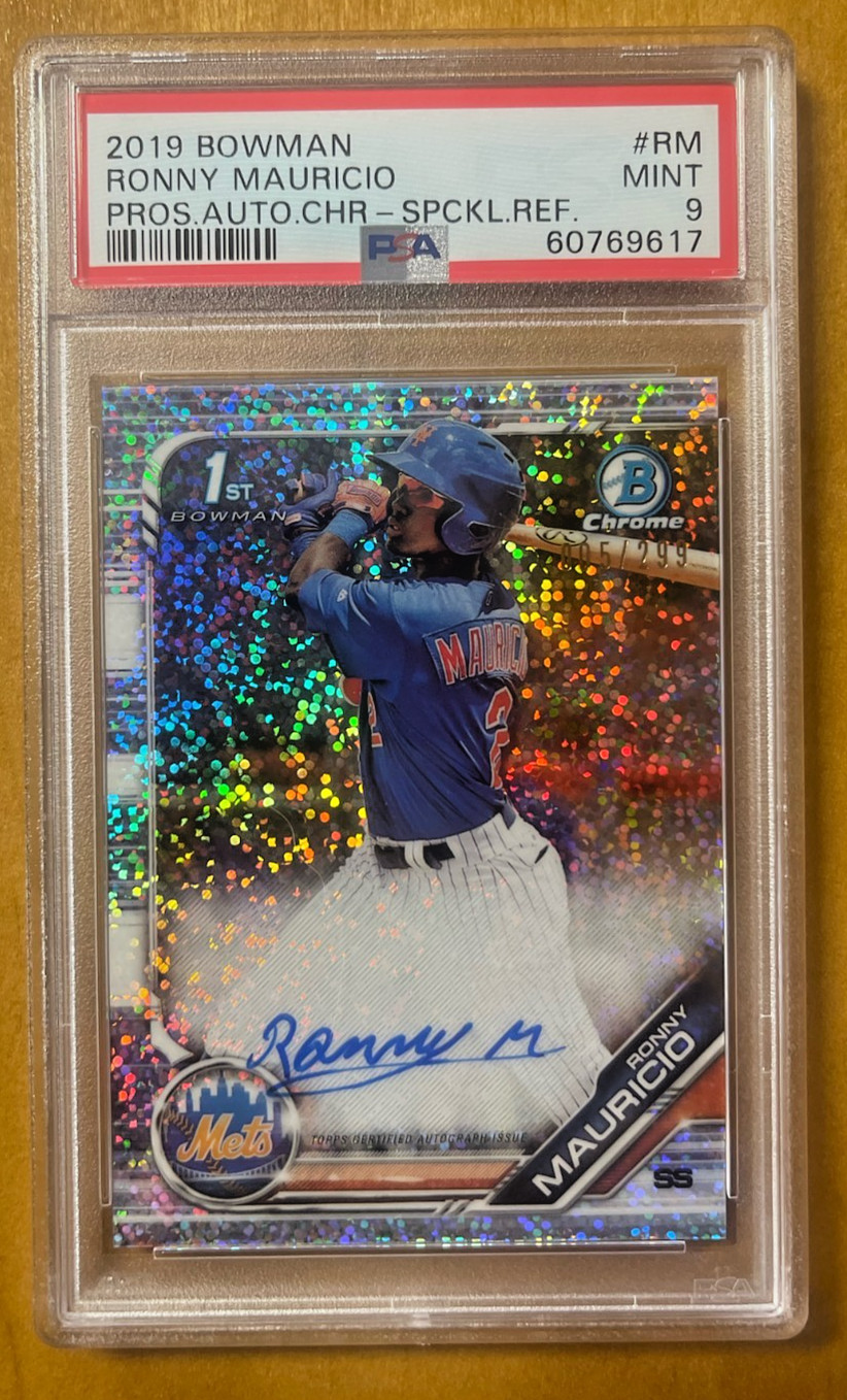2019 Bowman Chrome SPECKLE REFRACTOR AUTO Ronny Mauricio, RC, PSA 9 MINT #/299!