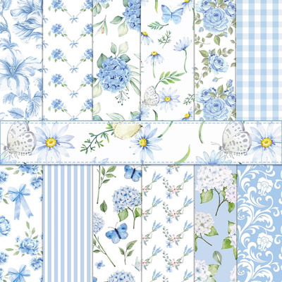 24 Sheets Hydrangea Scrapbook Paper 12'' X 12'' Light Blue Floral Pattern Pad Hy