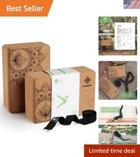 Natural Cork Yoga Blocks 2-Pack with 8ft Strap - Eco-Friendly Fitness Essentials