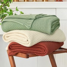 Chunky Cable Knit Throw Blanket Lightweight Rust 100 Organic Cotton Blanket