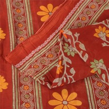 Sanskriti Vintage Sarees Indian Red Pure Cotton Printed Sari 5 Yd Craft Fabric