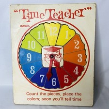 Vintage Playskool Time Teacher Wood Clock Puzzle Teach Color Counting Time