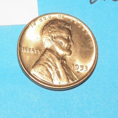 1953 D         LINCOLN WHEAT CENT   CHOICE RED UNCIRCULATED  #5