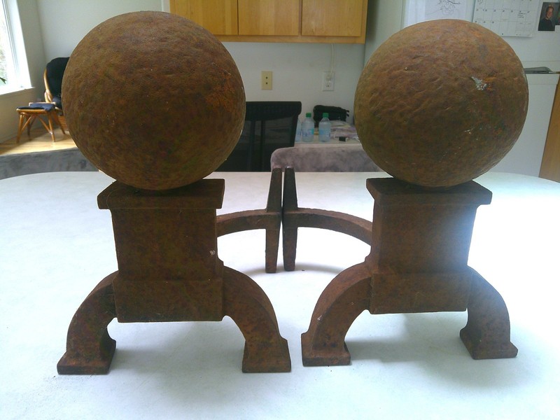 Vintage Bradley & Hubbard Hammered Cannonball Andirons #5951 Heavy 1852-1940
