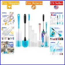 Pink Bottle Brush Set with Long Handle for Narrow Neck Bottles Decanters