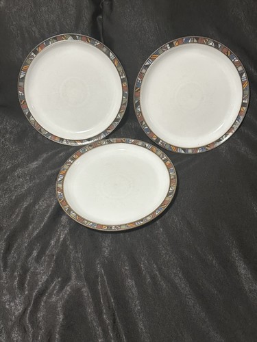 3 Denby Handcrafted Dinner Plates. Made in England. Marakesh pattern