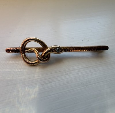 Solid Gold 14K & 10K Antique Victorian Snake Pin Brooch with Old cut diamond