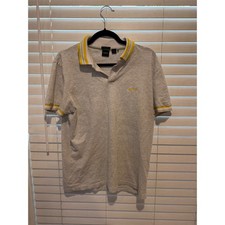 Hugo Boss Mens Regular Fit Polo Shirt Grey Yellow Tipped Cotton Large