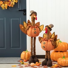 LED Thanksgiving Turkey Decorations Outdoor, 37"/24" Adjustable Height Fabric...