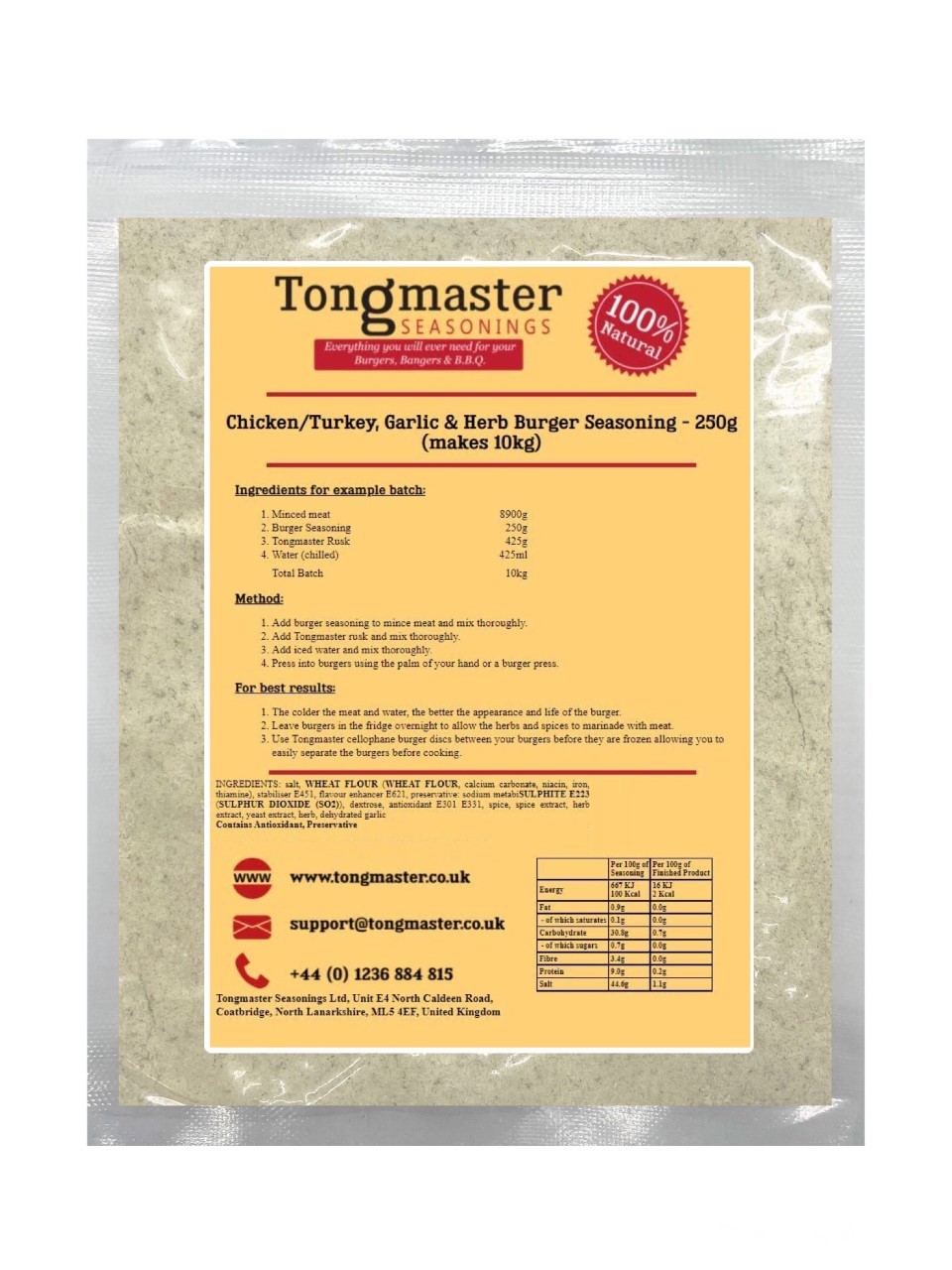 Chicken/Turkey Garlic & Herb Burger Seasoning - 250g