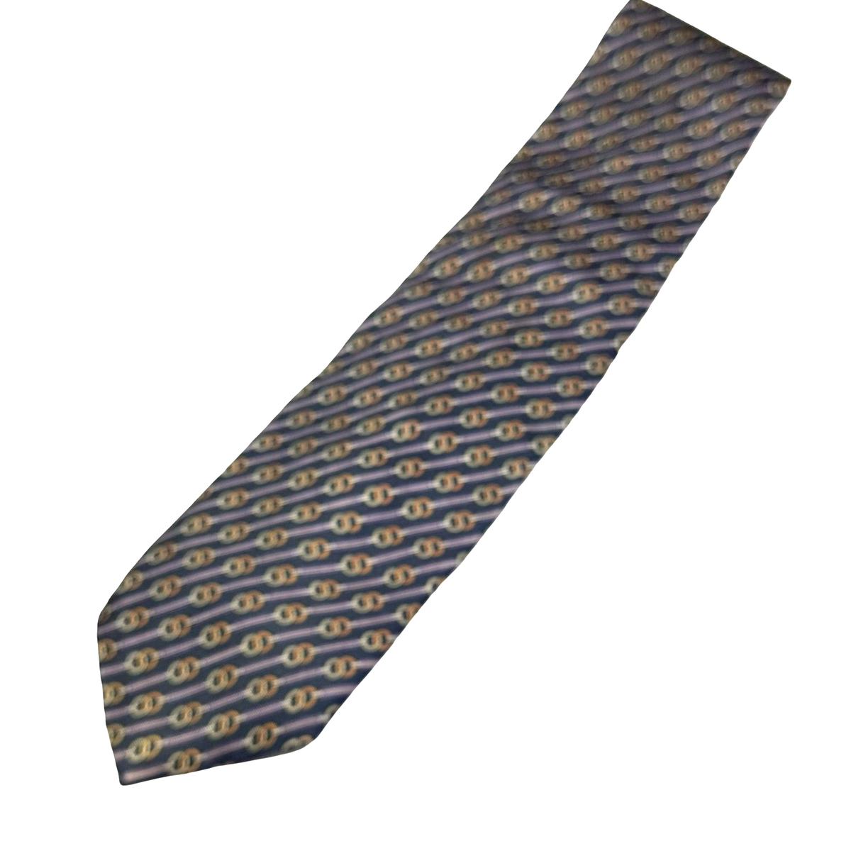 VTG Gucci Men's 100% Silk Neck Tie Dark Blue w/Gold and Orange