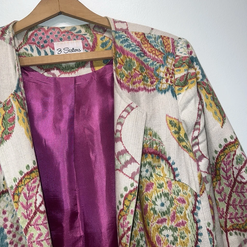 Mujer 3 Hermanas Mezcla de Lino Frente Abierto Chaqueta Extra Grande Boho Blazer Costero Foto 3 de 4