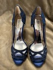 Badgley Mischka Shoes Size 7.5 Blue Peep-Toe Pumps Heels Satin Embellished — photo 1