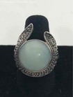 925 Sterling Silver Blue Round Stone Floral Design Band Ring Size 7
