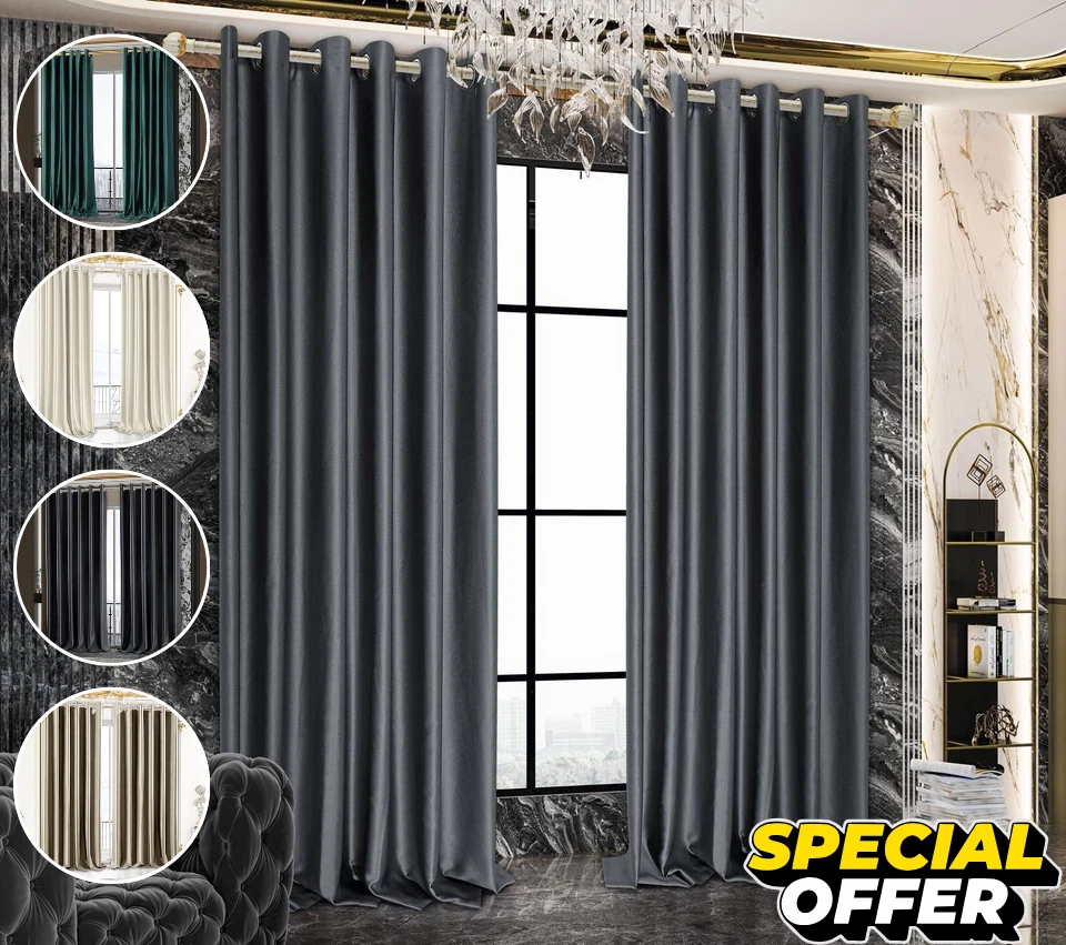 100% Blackout Curtain Thick Ready Made Eyelet Ring Top 320GSM Curtain Pair Panel