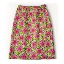 TALBOTS Pure Silk Skirt Size 8 Silk Lined Side Hidden Zipper Floral Pink