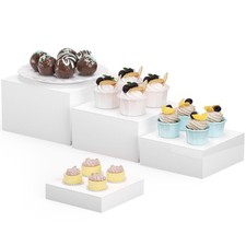 4pcs White Acrylic Buffet Risers and Boxes Tiered Food Display Stands Party W...