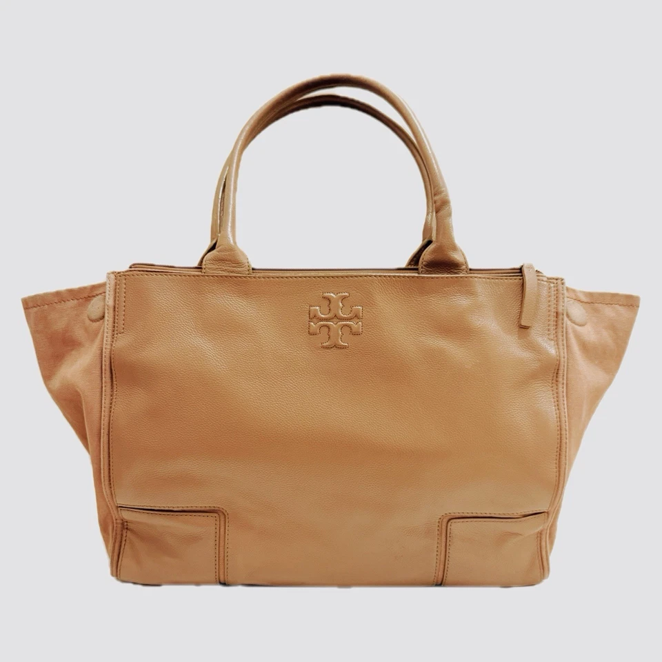 Tory Burch Big Ella Leather Tote Canvas Sides Handbag Shoulder Bag Purse - Image 2 of 4