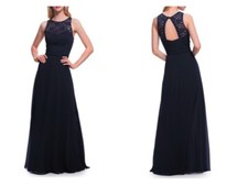 Levkoff Slate Lace Bodice Chiffon A-Line Gown Size 6