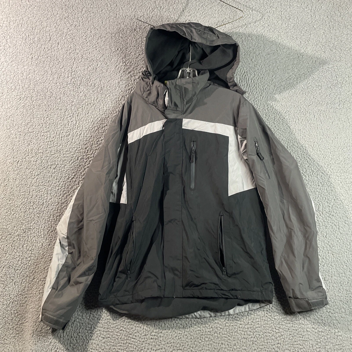 Xersion Men s Size Large Gray Jacket Water Resistant Parka Full Zip Hooded wind
