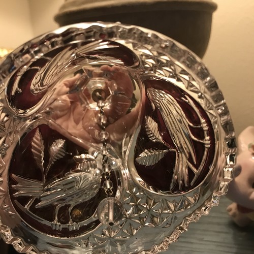 Hofbauer Byrde Red Bird Crystal Bell Ruby Cranberry 8 Inch - Picture 3 of 4
