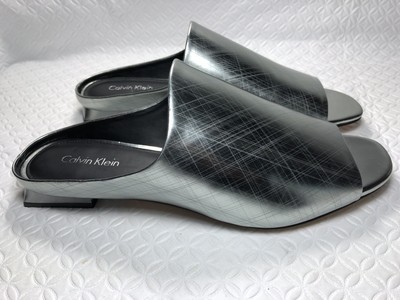 silver slip on mules