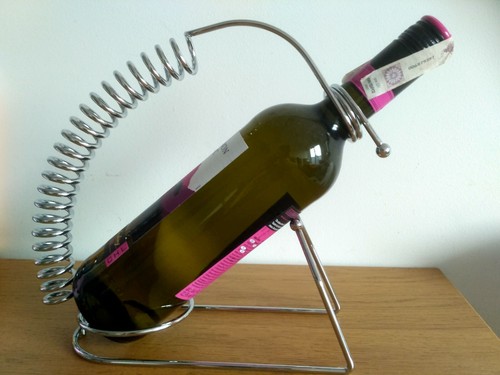 Atomic Metal Chrome Wine Bottle Holder Caddy Spring Space Retro Bar 26cmx8cmx23 - Picture 5 of 5