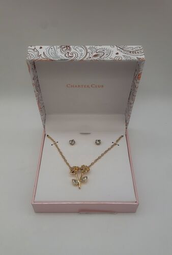 Charter Club Gold-Tone Crystal Rose Pendant Necklace and Stud Earrings Set - Afbeelding 1 van 1