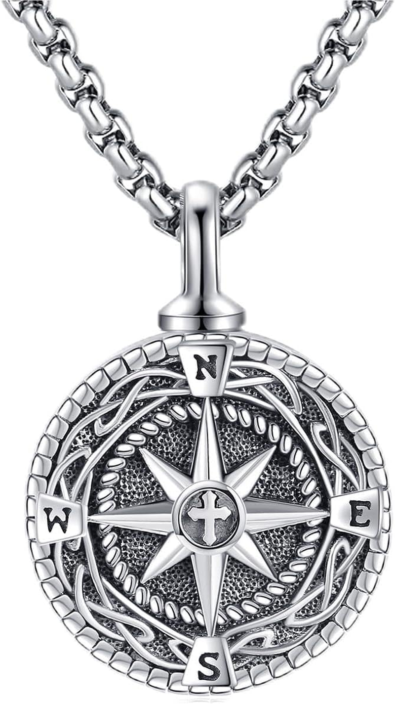 Sterling Silver Compass Urn Necklace for Ashes – Cremation Keepsake for Men and Women