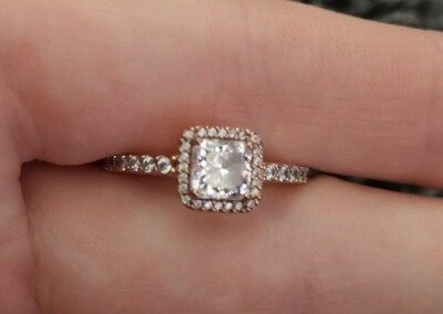 Pandora Square Sparkle Halo Ring Rose Gold Size 54 UK