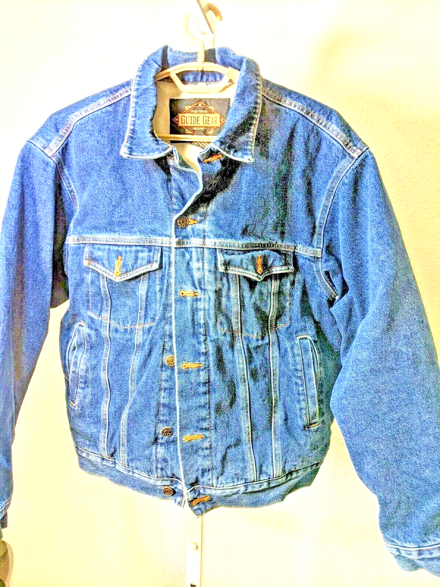 Guide Gear Men's Jacket Size Medium Denim Jean Lined Push Thru Buttons