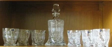 Bohemian Czech Crystal 28Oz Bottle and 6 Glasses 11 Oz,  Hand Cut Queen Lace