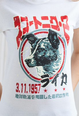Damen-T-Shirt Laika The Space Hund bedruckt japanische Wissenschaft Astronomie Weltraum