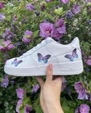 Nike Air Force 1 Custom Purple Lilac Blue Butterfly White Shoes Mens Womens