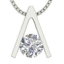 14K White Gold Solitaire Pendant Necklace SI1 G 0.50 Ct Natural Diamond Bar Set