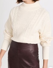 Veronica Beard Bertilda Cable Knit Mock Neck Sweater Size M Cream Wool Blend