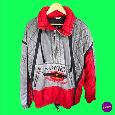MAGIC MOUNTAIN Vintage Steppjacke, 3/4 Zip, besticktes Branding, grau, UK XL