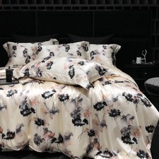 Silk Bedding Set 4pcs Washed Ice Silk Quilt Cover Flat Sheet Pillowcases Flowers