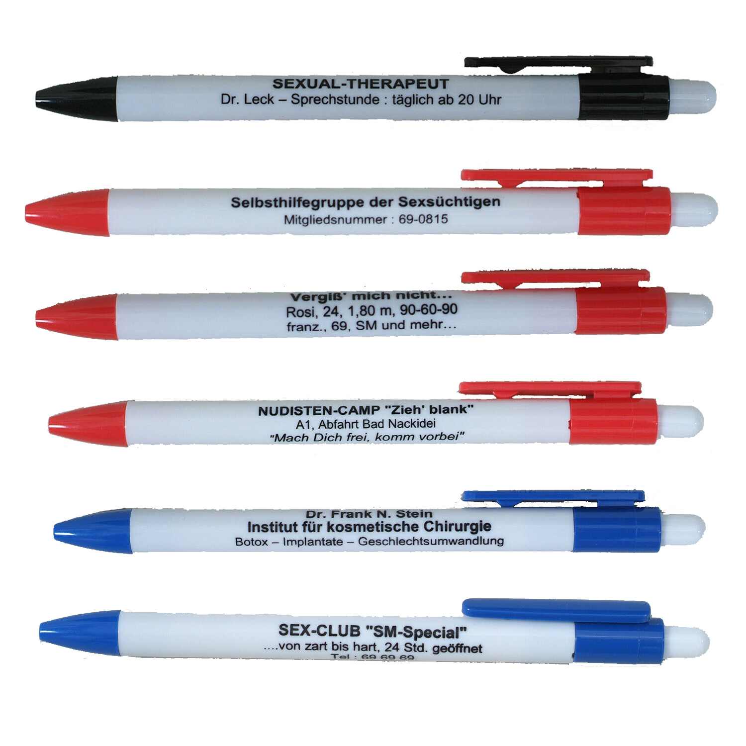 6 Stück Set Kugelschreiber Sexy Sprüche Erotik Werbung Gag Witzig Sexclub