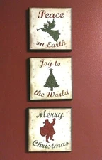 New ~3 Merry Christmas Santa Claus Peace Earth~ Square Plaque Board Hanging Sign