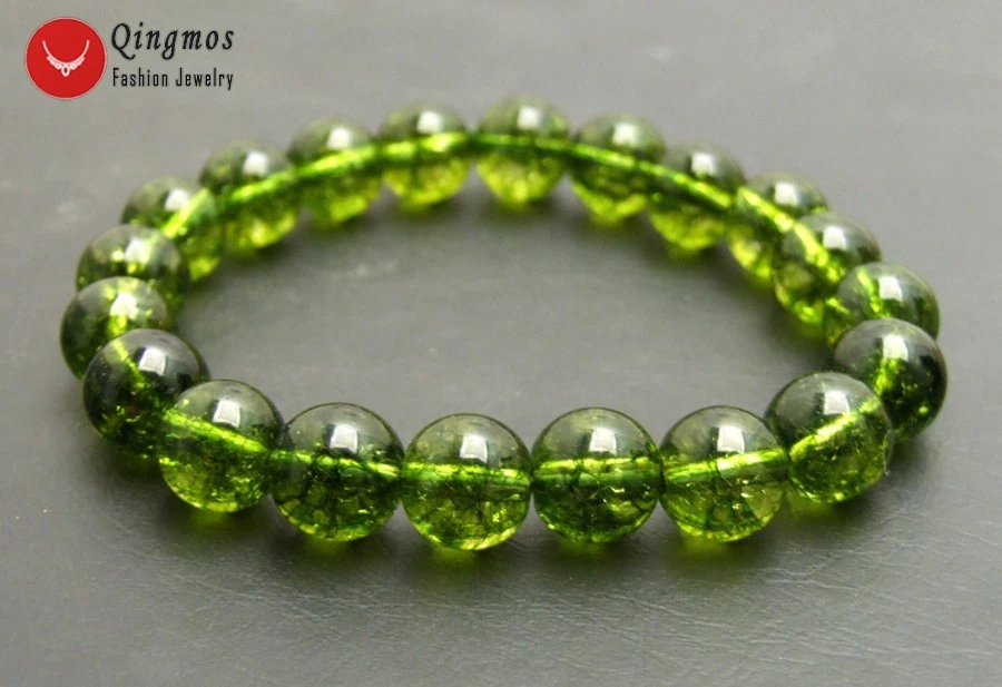 10mm Round Natural Green Peridot Bracelet for Women Jewelry Stone Bracelet 7.5" - Image 4 of 4