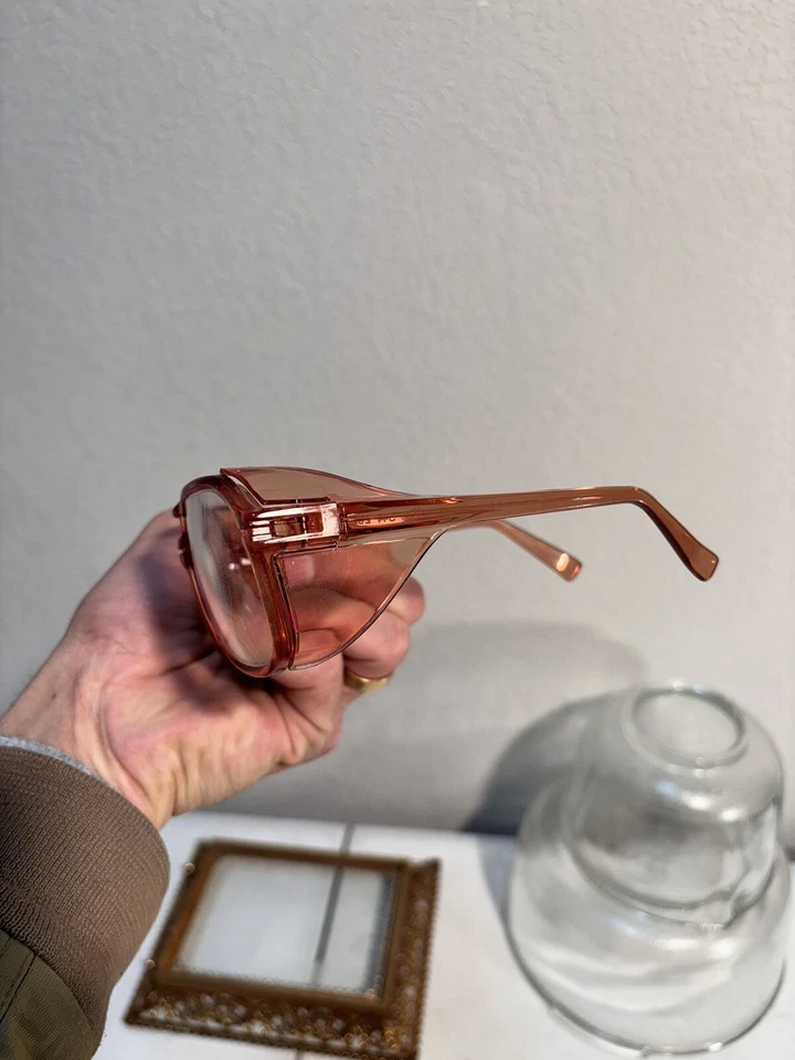 Gafas de seguridad ópticas americanas de colección 5-3/4 Z87 puente de lente 17 rojo transparente STEAMPUNK Foto 3 de 4